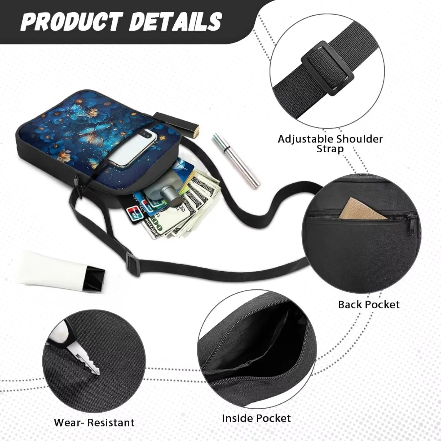 Mini Messenger Bag Small Crossbody Bags for Women Men Sling Bag Satchel Bag with Adjustable Strap and Pockets