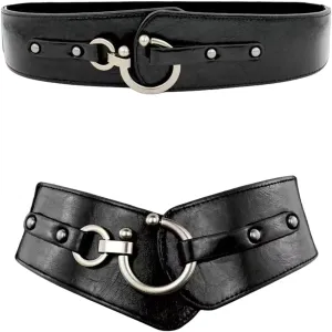 MINILUJIA Women Wide Elastic Waist Belt Stretch Waist Belt Fashion Retro Leather Waistband for Dresses, Cosplay Belt