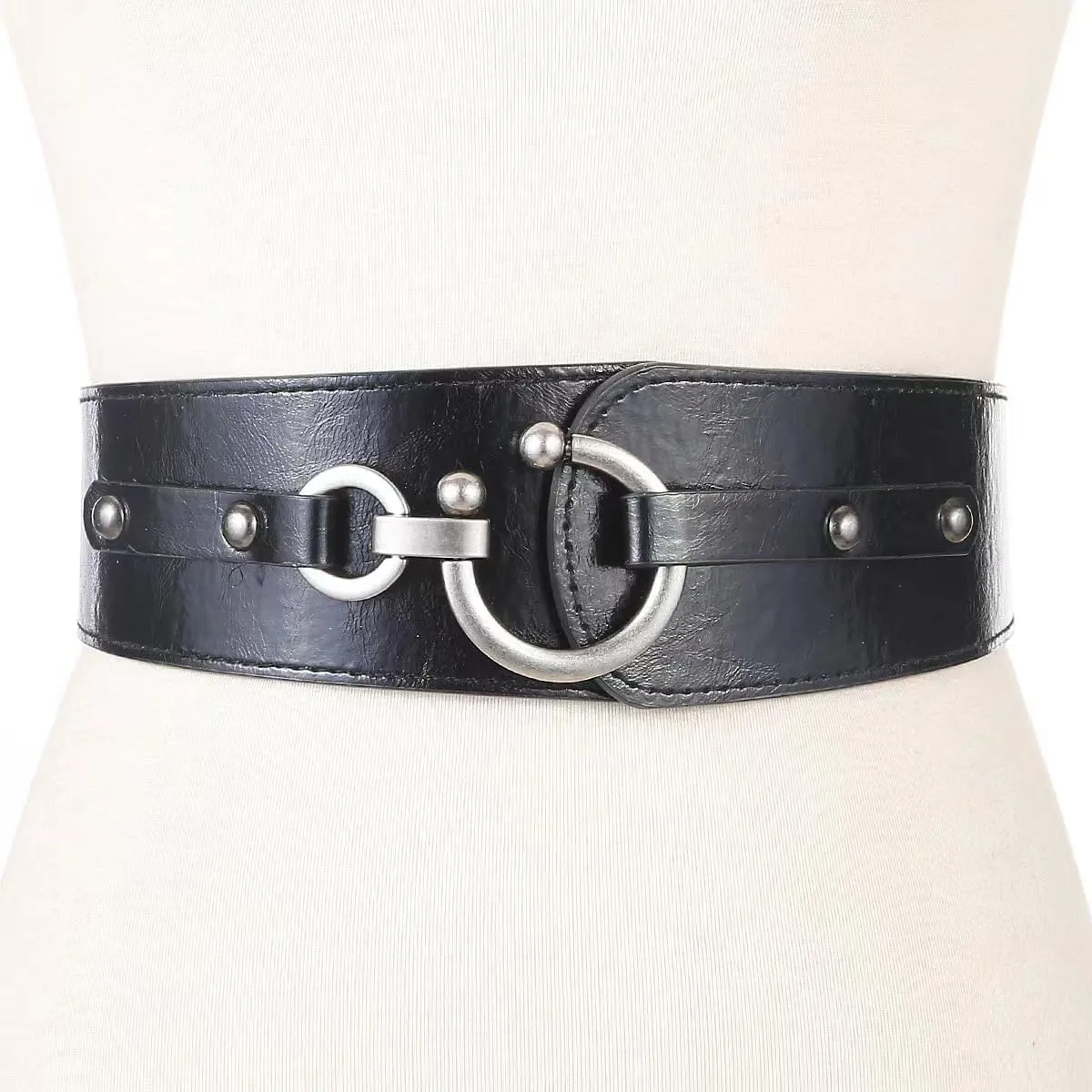 MINILUJIA Women Wide Elastic Waist Belt Stretch Waist Belt Fashion Retro Leather Waistband for Dresses, Cosplay Belt