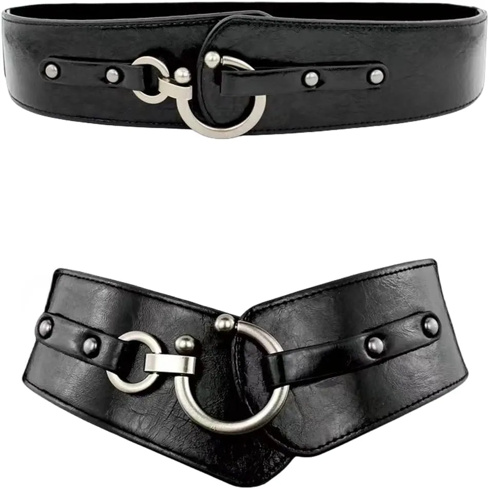MINILUJIA Women Wide Elastic Waist Belt Stretch Waist Belt Fashion Retro Leather Waistband for Dresses, Cosplay Belt