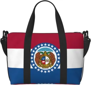 Missouri State Flag Hand-held messenger travel bag, suitable for work, travel, fitness, tourism, women's casual handbag with zipper,