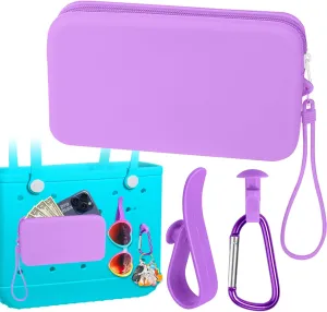 Mity rain Silicone Organizer for Bogg Bag Phone Holder, Accessories Set for Bogg Bag Contain 2PCS Key Holder and a Large Capacity Silicone Zipper Bag for Beach Bags Tote Bag (Purple)