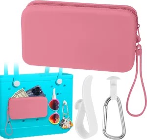 Mity rain Silicone Wallet for Bogg Bag Phone Holder, Accessories Set for Bogg Bag Contain 2PCS Key Holder and a Large Capacity Silicone Zipper Bag for Beach Bags Tote Bag Sakura Pink