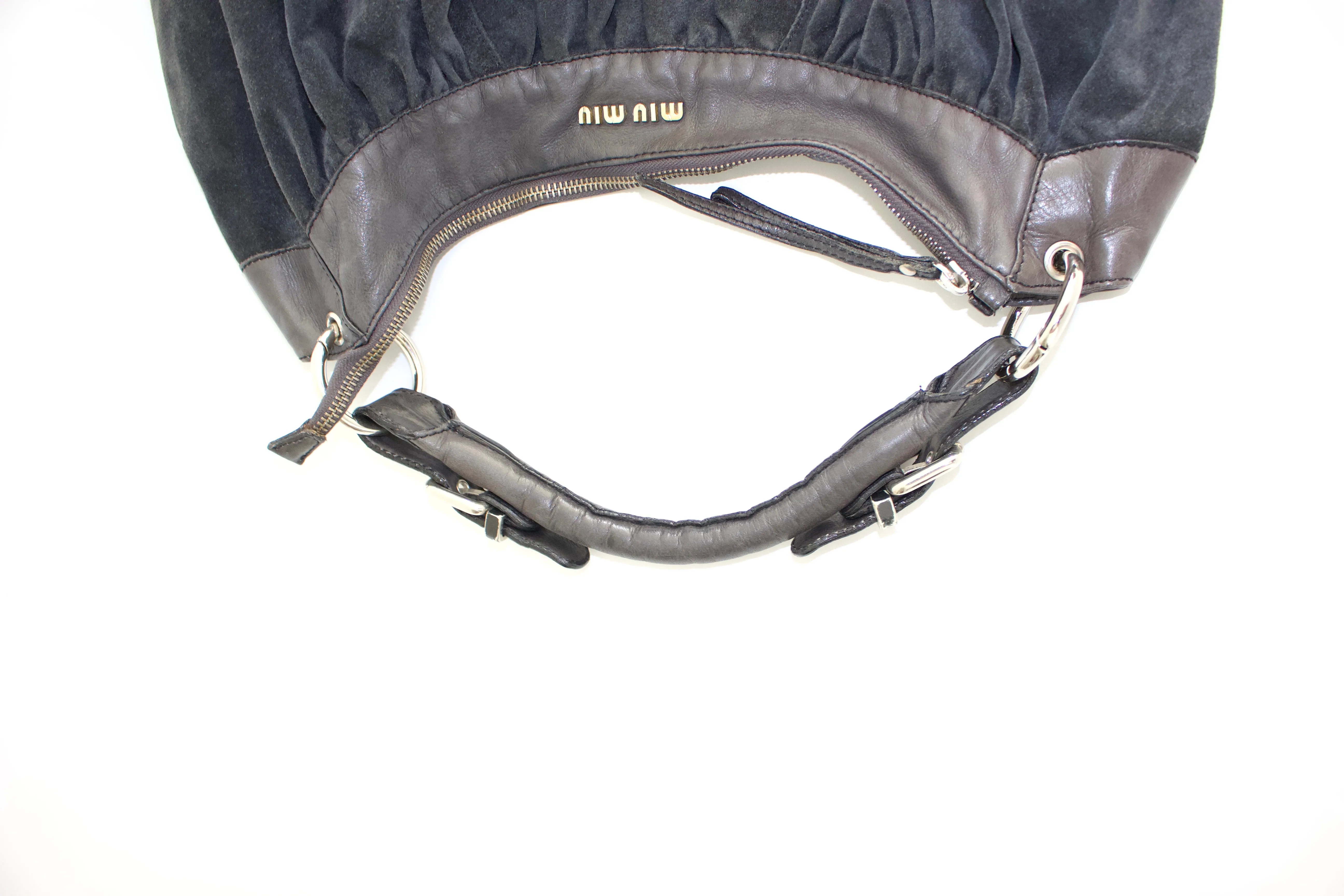 Miu Miu grey suede hobo bag