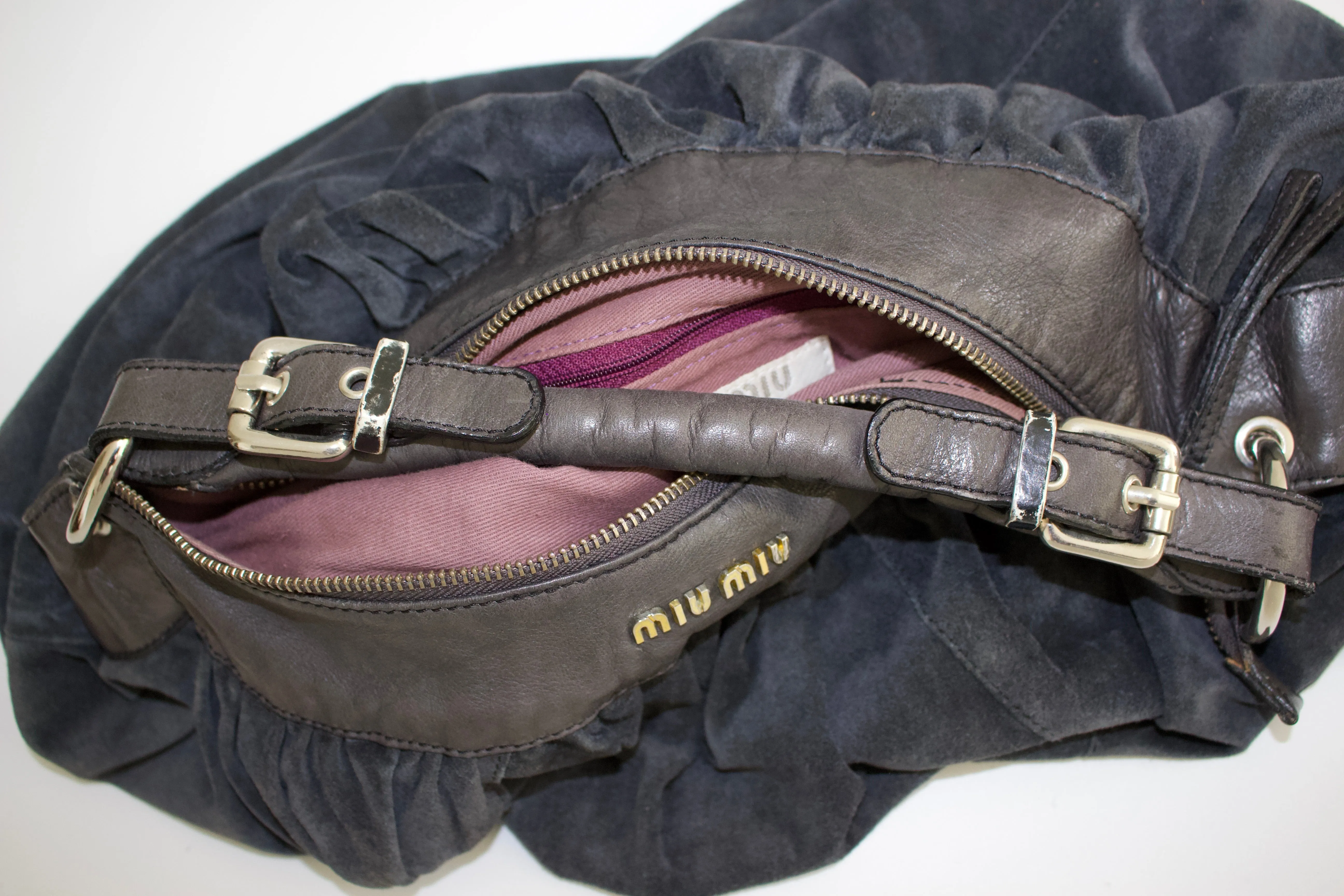 Miu Miu grey suede hobo bag