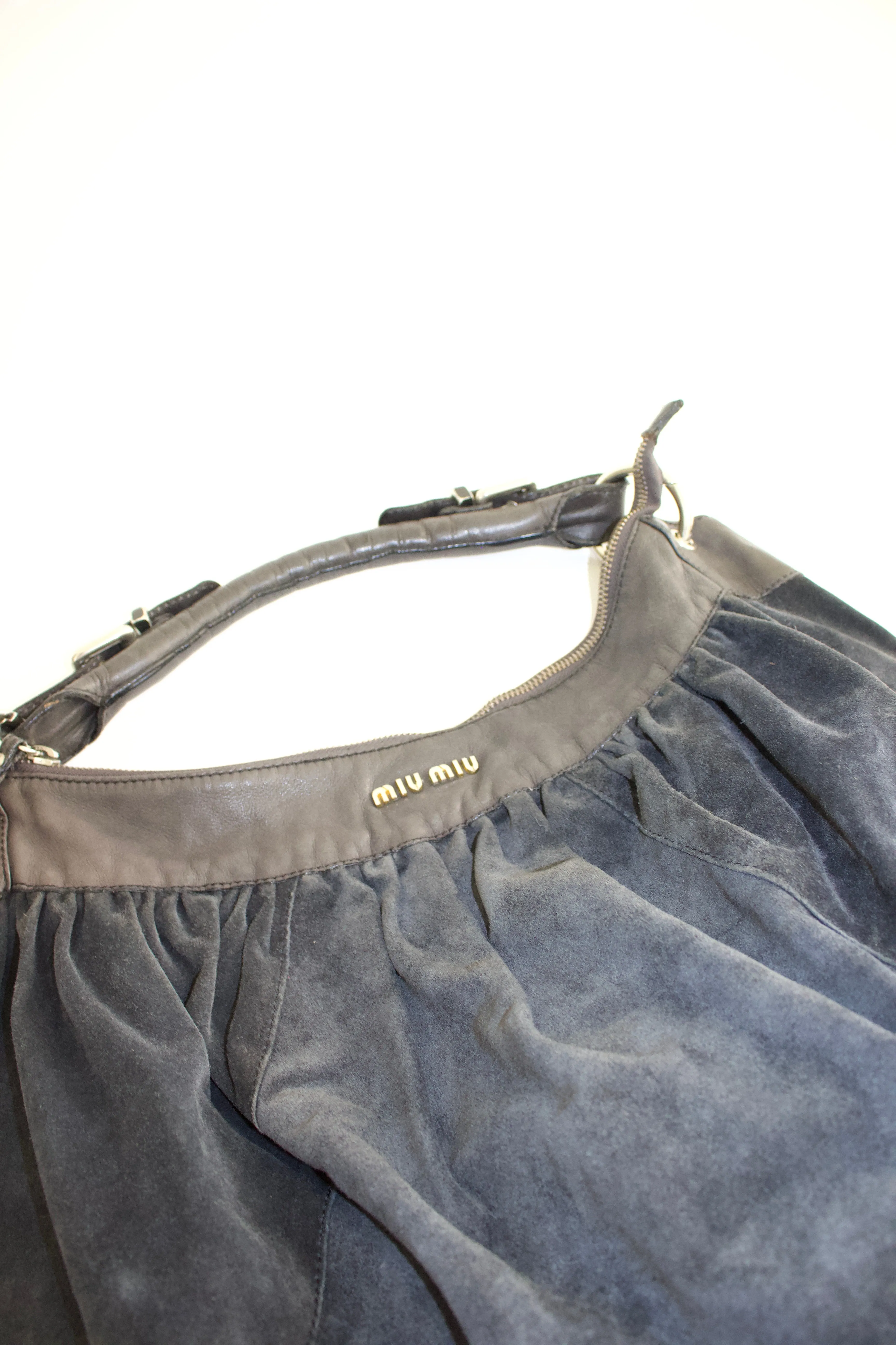 Miu Miu grey suede hobo bag