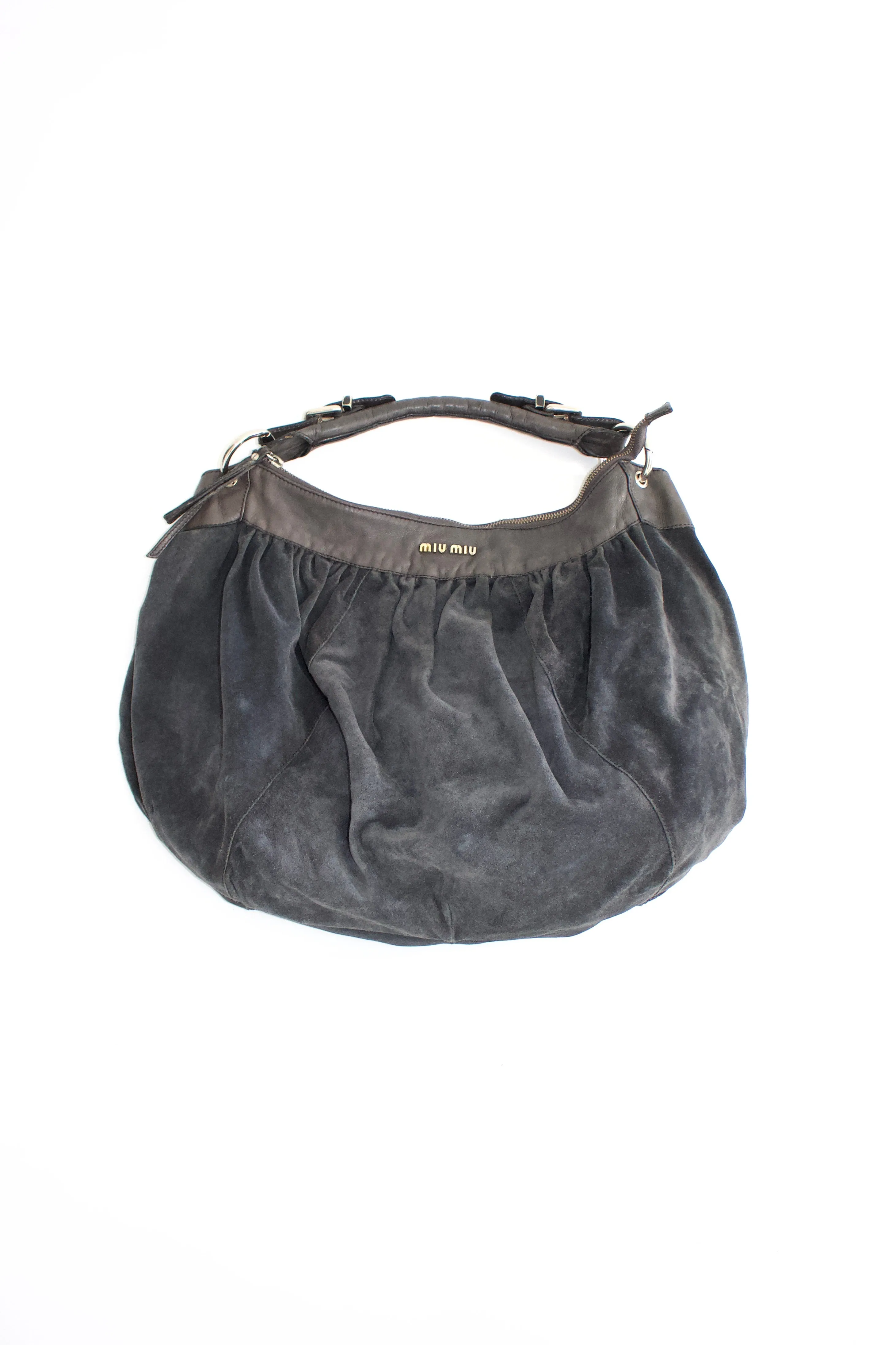 Miu Miu grey suede hobo bag