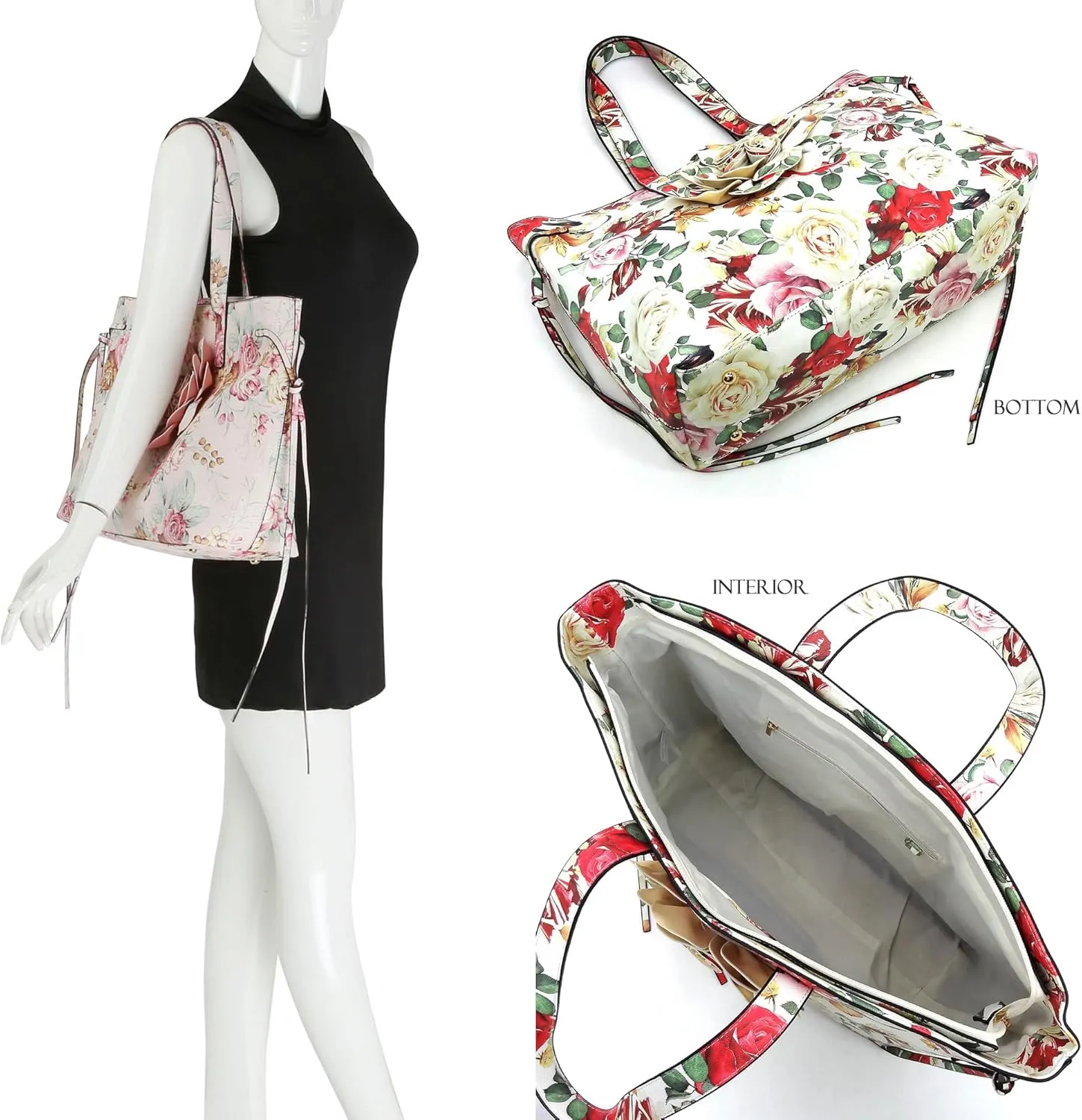 MIZUBA 3D Flower Women Shopper Tote Bag Floral Printed Top Handle Large Purse