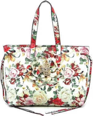 MIZUBA 3D Flower Women Shopper Tote Bag Floral Printed Top Handle Large Purse
