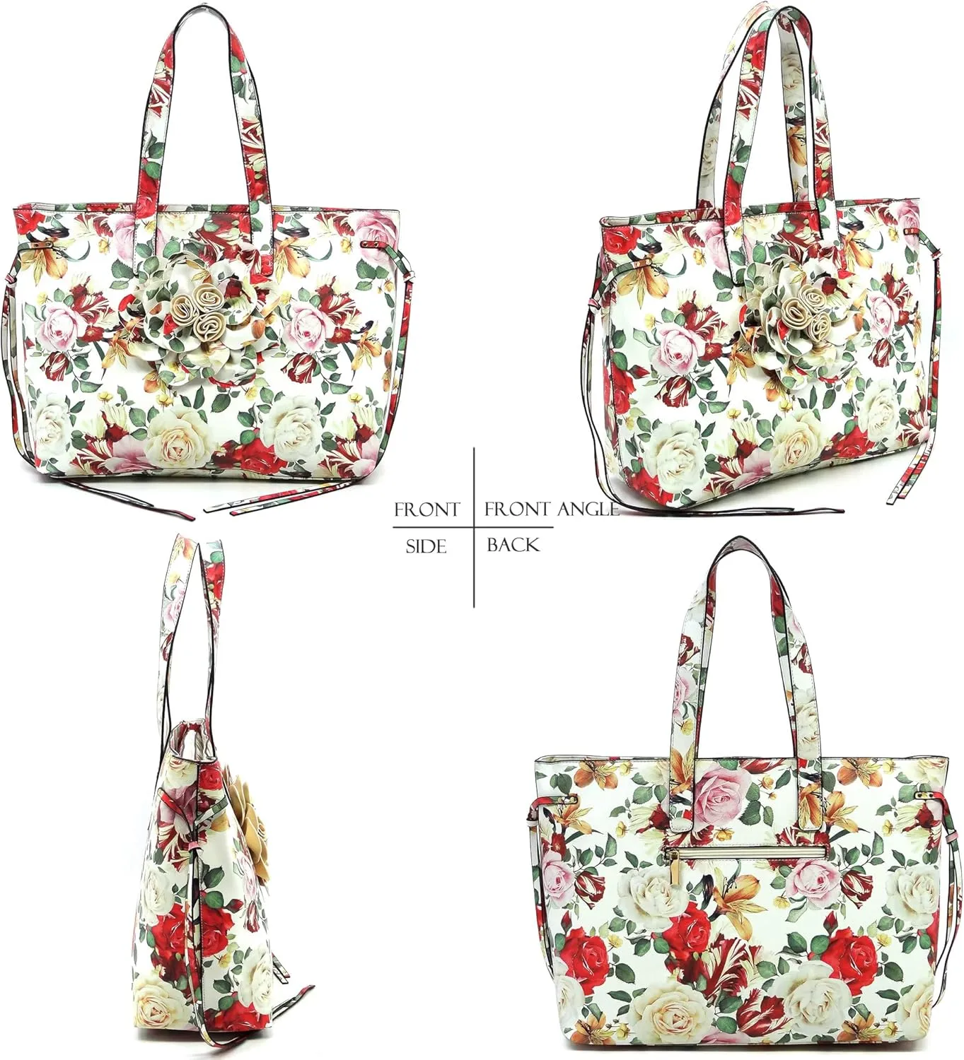 MIZUBA 3D Flower Women Shopper Tote Bag Floral Printed Top Handle Large Purse
