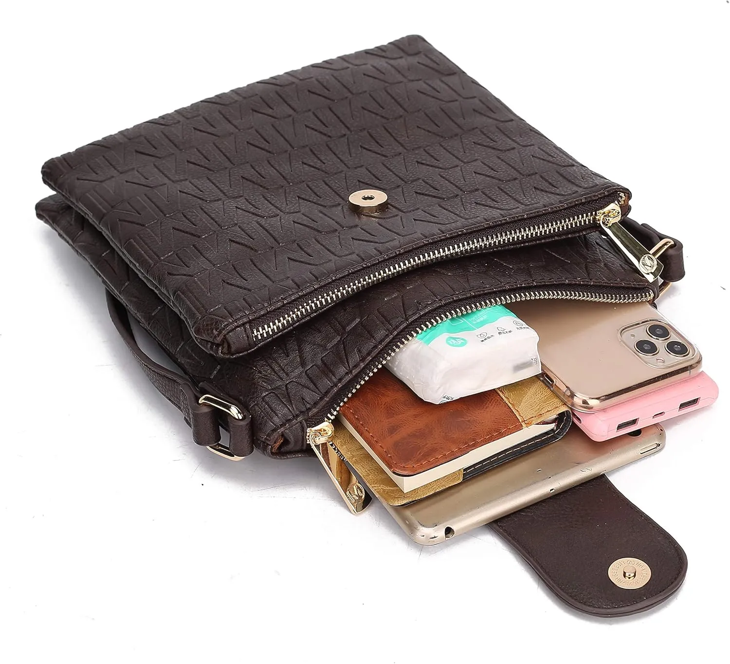 MKF Collection Crossbody Bags for women, Signature Crossover bag Adjustable strap Messenger Cross body handbag Purse