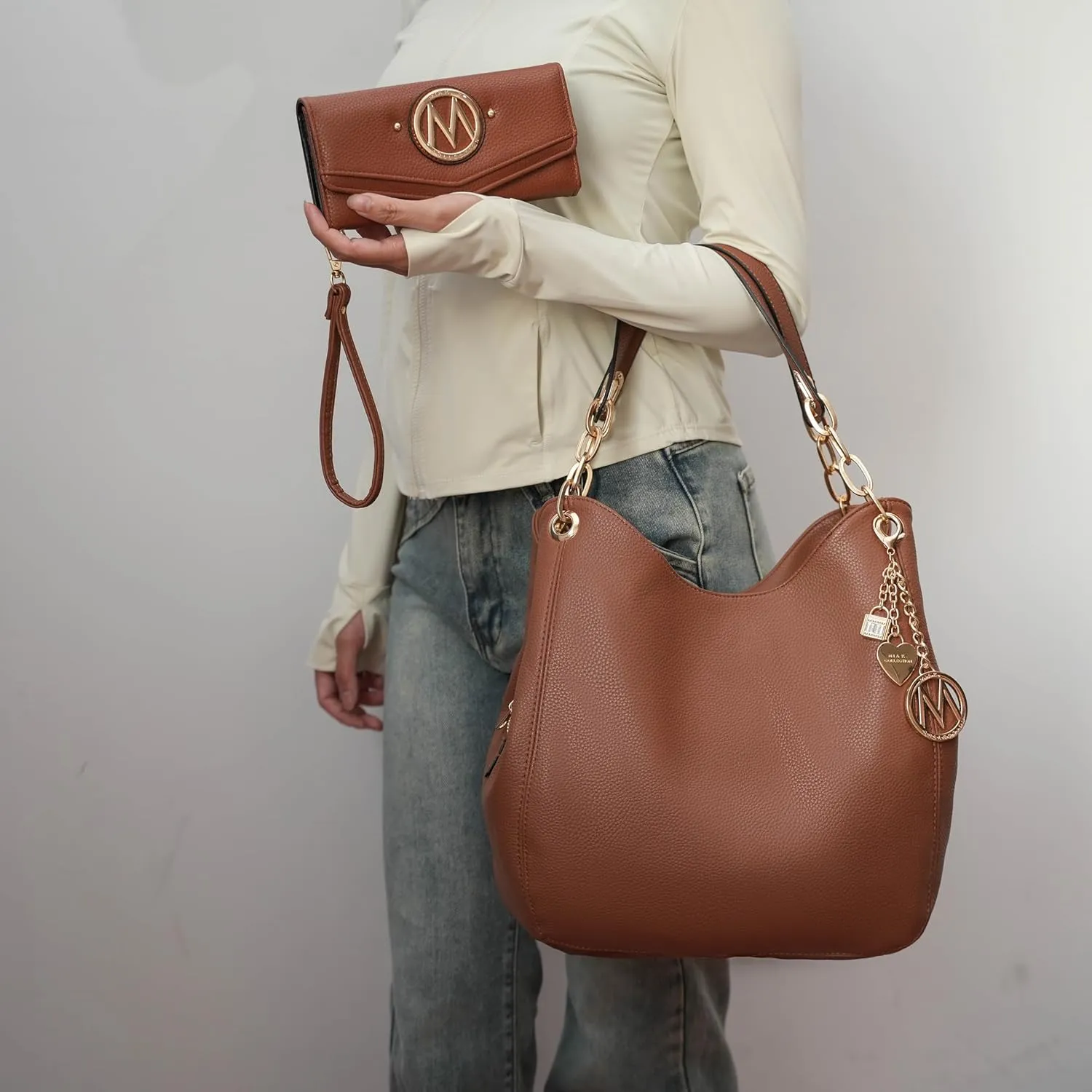 MKF Collection Hobo Bag for Women & Wristlet Wallet, Vegan Leather Shoulder Bag Handbag Purse by Mia K.