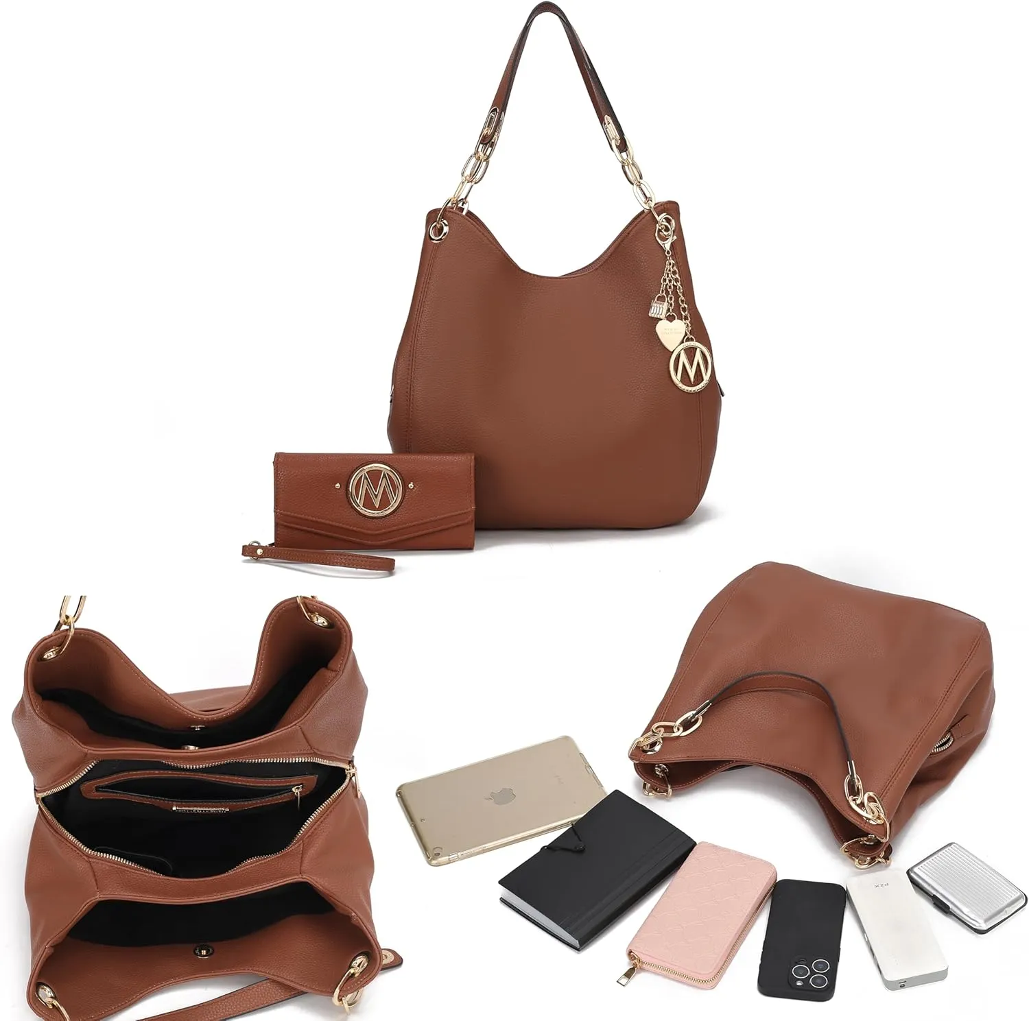 MKF Collection Hobo Bag for Women & Wristlet Wallet, Vegan Leather Shoulder Bag Handbag Purse by Mia K.