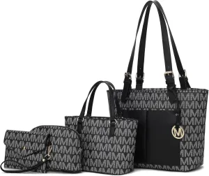 MKF Collection Tote Bag for Women, Shoulder Handbag & Wristlet Pouch Purse Top Handle Vegan Leather 4Pcs Set Pocketbook