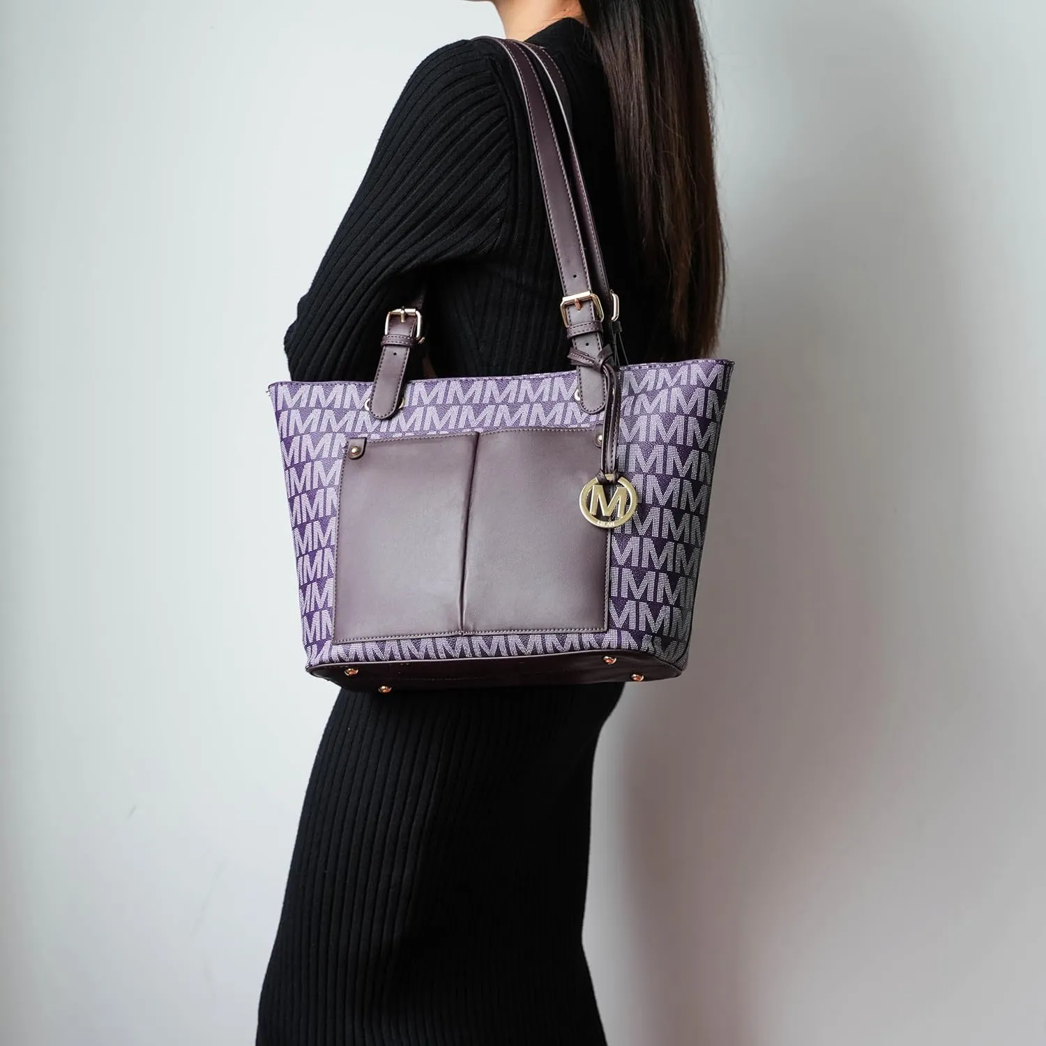 MKF Collection Tote Bag for Women, Shoulder Handbag & Wristlet Pouch Purse Top Handle Vegan Leather 4Pcs Set Pocketbook