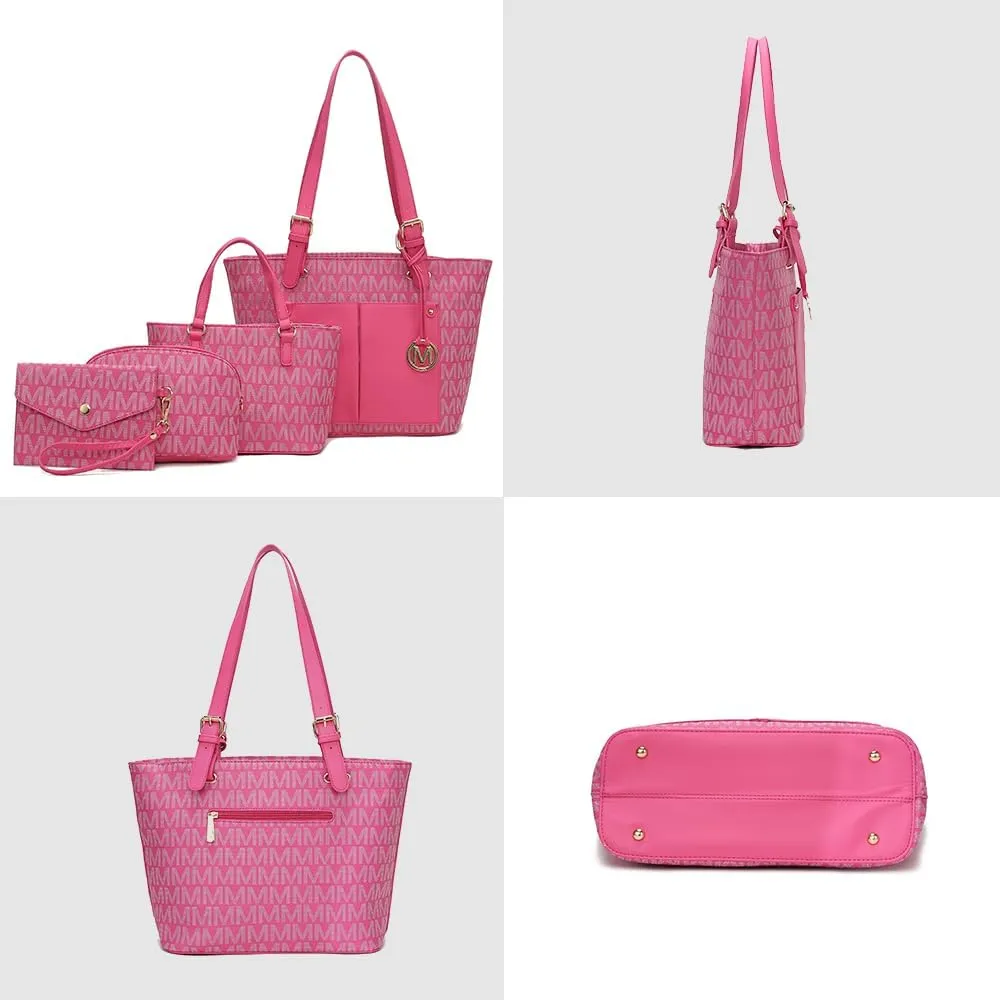 MKF Collection Tote Bag for Women, Shoulder Handbag & Wristlet Pouch Purse Top Handle Vegan Leather 4Pcs Set Pocketbook