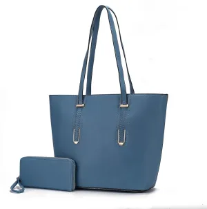 MKF Collection Tote Bag for Women, Vegan Leather Shoulder Bag Top-Handle Wrislet Pouch Handbag Purse