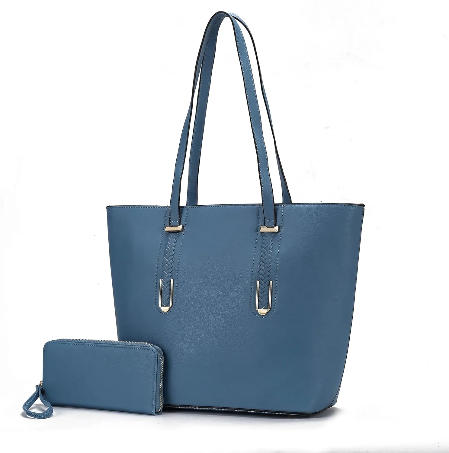 MKF Collection Tote Bag for Women, Vegan Leather Shoulder Bag Top-Handle Wrislet Pouch Handbag Purse