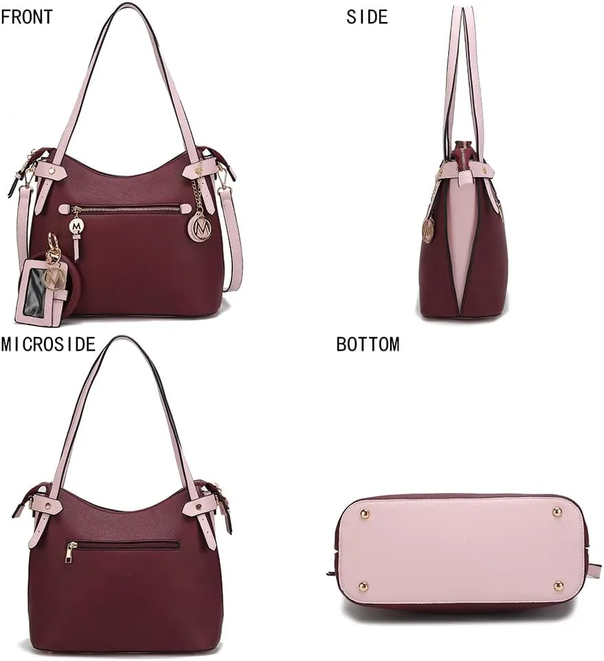 MKF Set, Hobo Bag for Women, Keychain Bracelet Ring & Card Holder Purse – PU Leather Shoulder Handbag Crossbody Strap