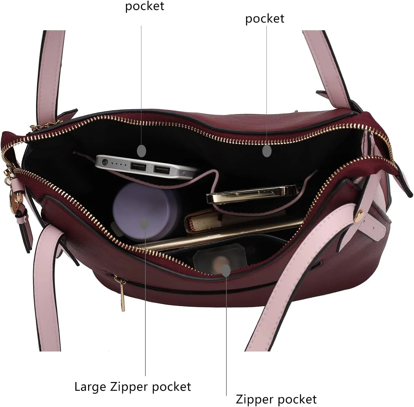 MKF Set, Hobo Bag for Women, Keychain Bracelet Ring & Card Holder Purse – PU Leather Shoulder Handbag Crossbody Strap
