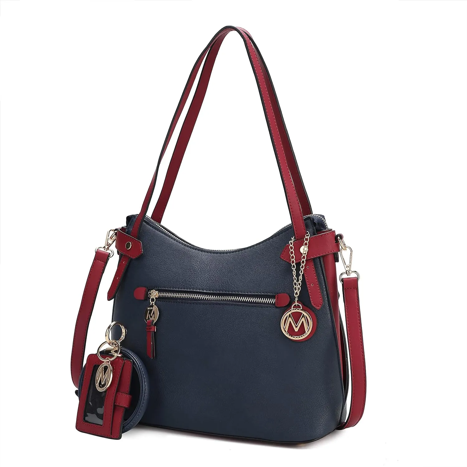 MKF Set, Hobo Bag for Women, Keychain Bracelet Ring & Card Holder Purse – PU Leather Shoulder Handbag Crossbody Strap