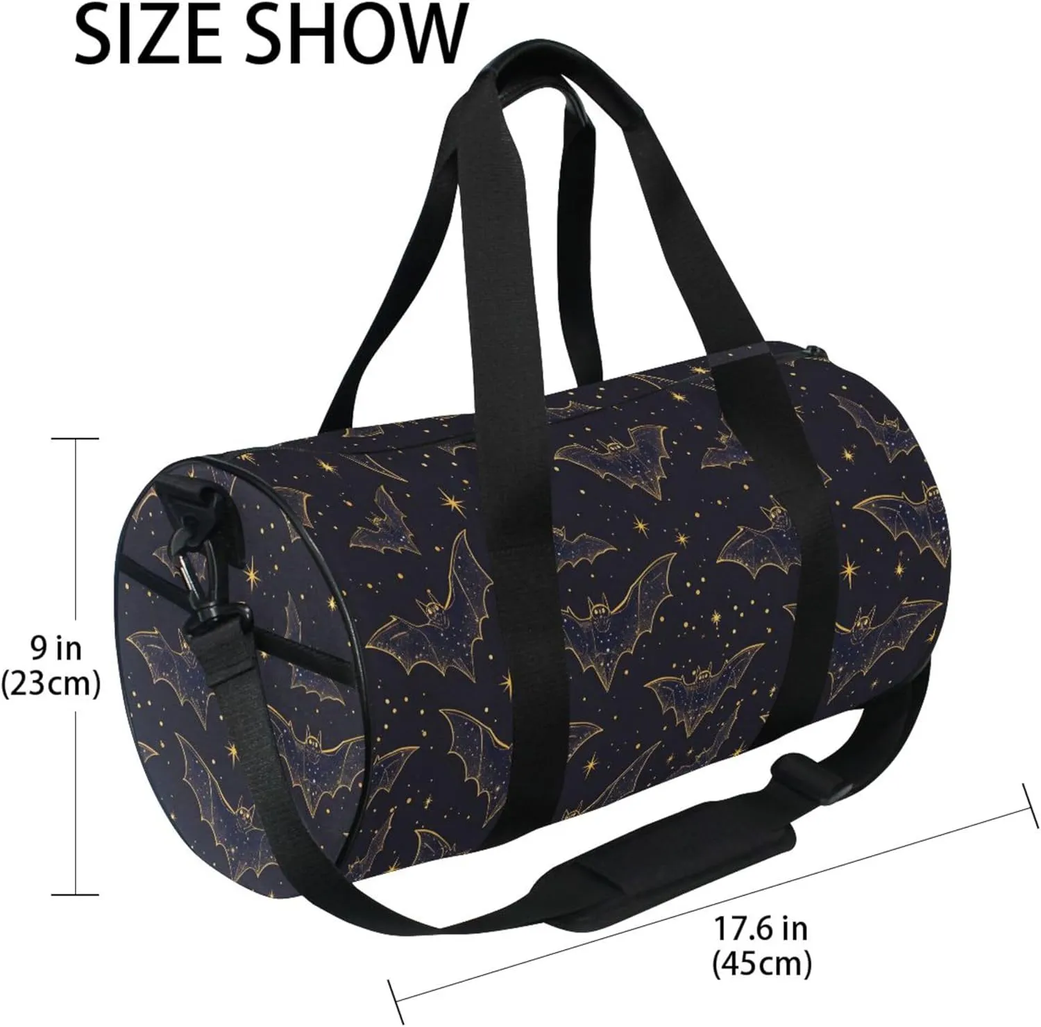 MNSRUU Sports Duffel Bags, Bats Stars Goth Black Athletic Gym Bag Overnight Workout Travel Tote Luggage for Men Women Yoga