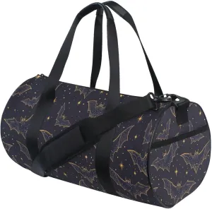 MNSRUU Sports Duffel Bags, Bats Stars Goth Black Athletic Gym Bag Overnight Workout Travel Tote Luggage for Men Women Yoga