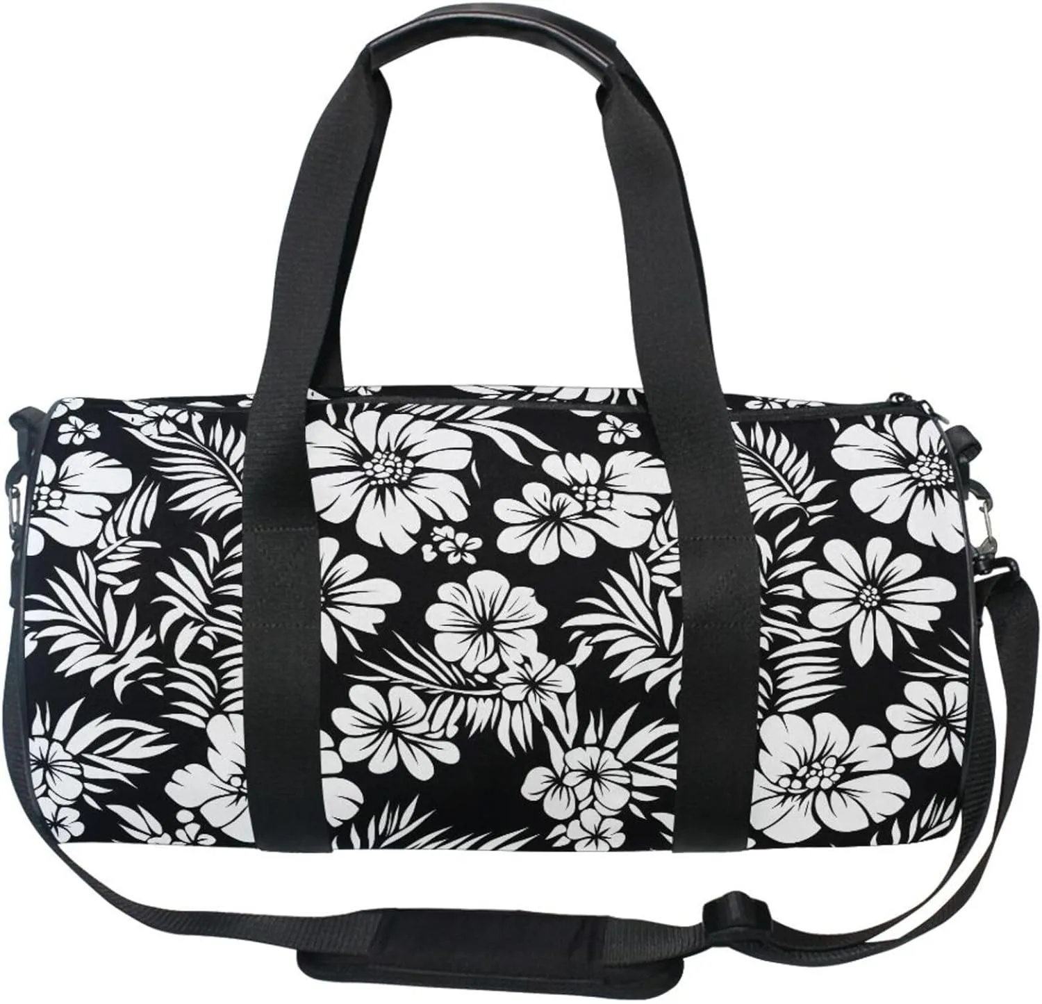 MNSRUU Sports Duffel Bags, Black and White Flower Athletic Gym Bag Overnight Workout Travel Tote Luggage for Men Women Yoga