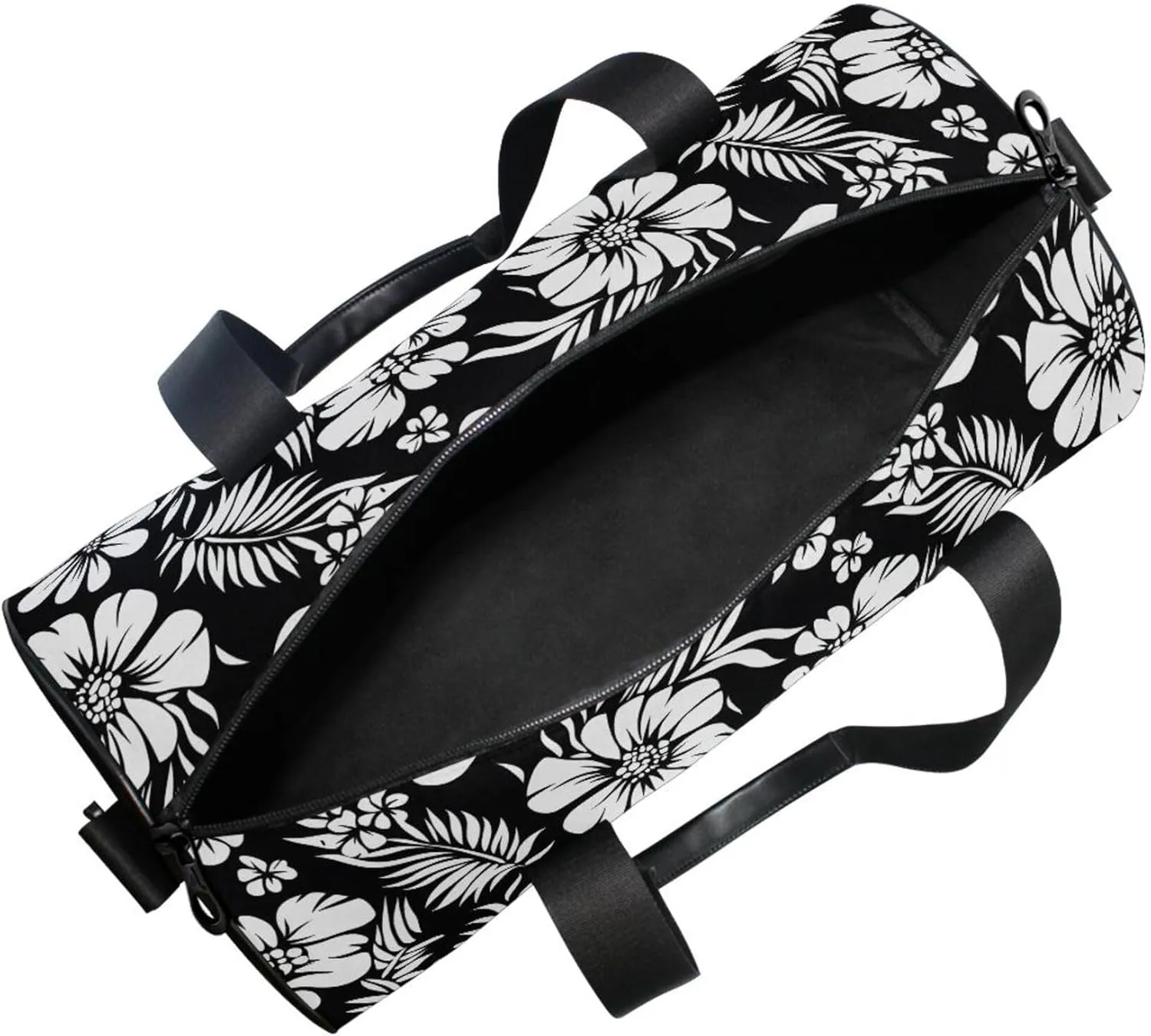 MNSRUU Sports Duffel Bags, Black and White Flower Athletic Gym Bag Overnight Workout Travel Tote Luggage for Men Women Yoga