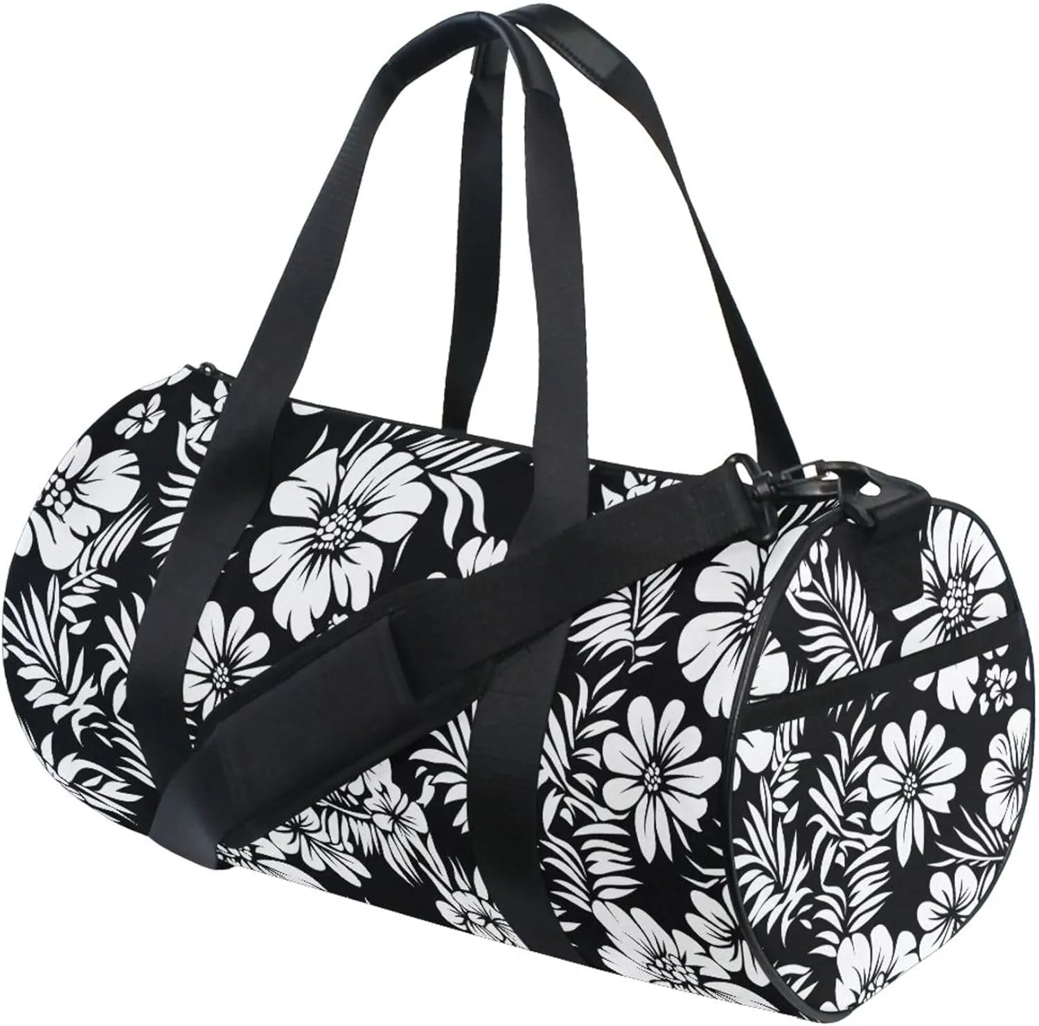 MNSRUU Sports Duffel Bags, Black and White Flower Athletic Gym Bag Overnight Workout Travel Tote Luggage for Men Women Yoga
