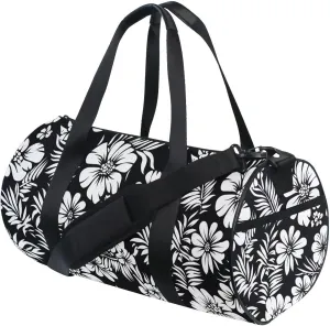 MNSRUU Sports Duffel Bags, Black and White Flower Athletic Gym Bag Overnight Workout Travel Tote Luggage for Men Women Yoga