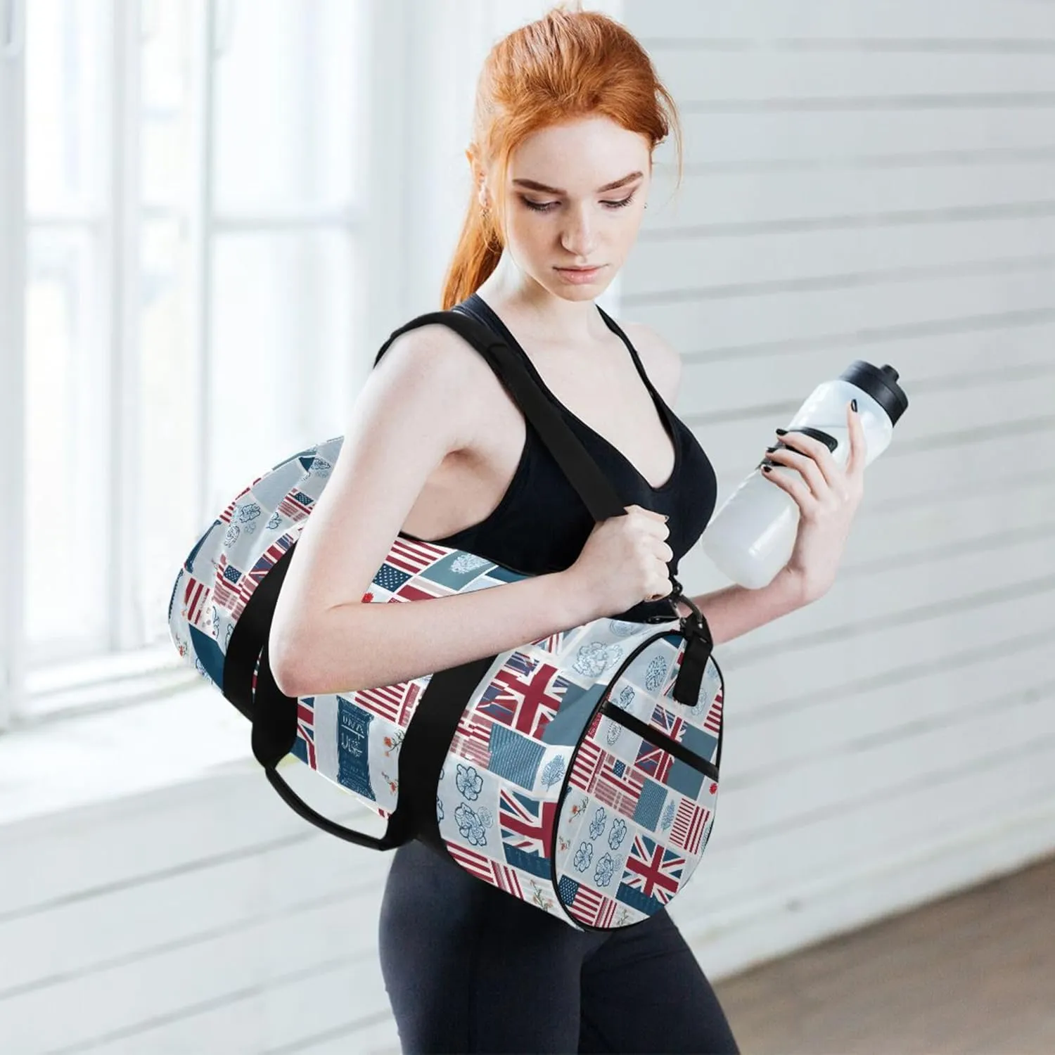 MNSRUU Sports Duffel Bags, Flag Athletic Gym Bag Overnight Workout Travel Tote Luggage for Men Women Yoga