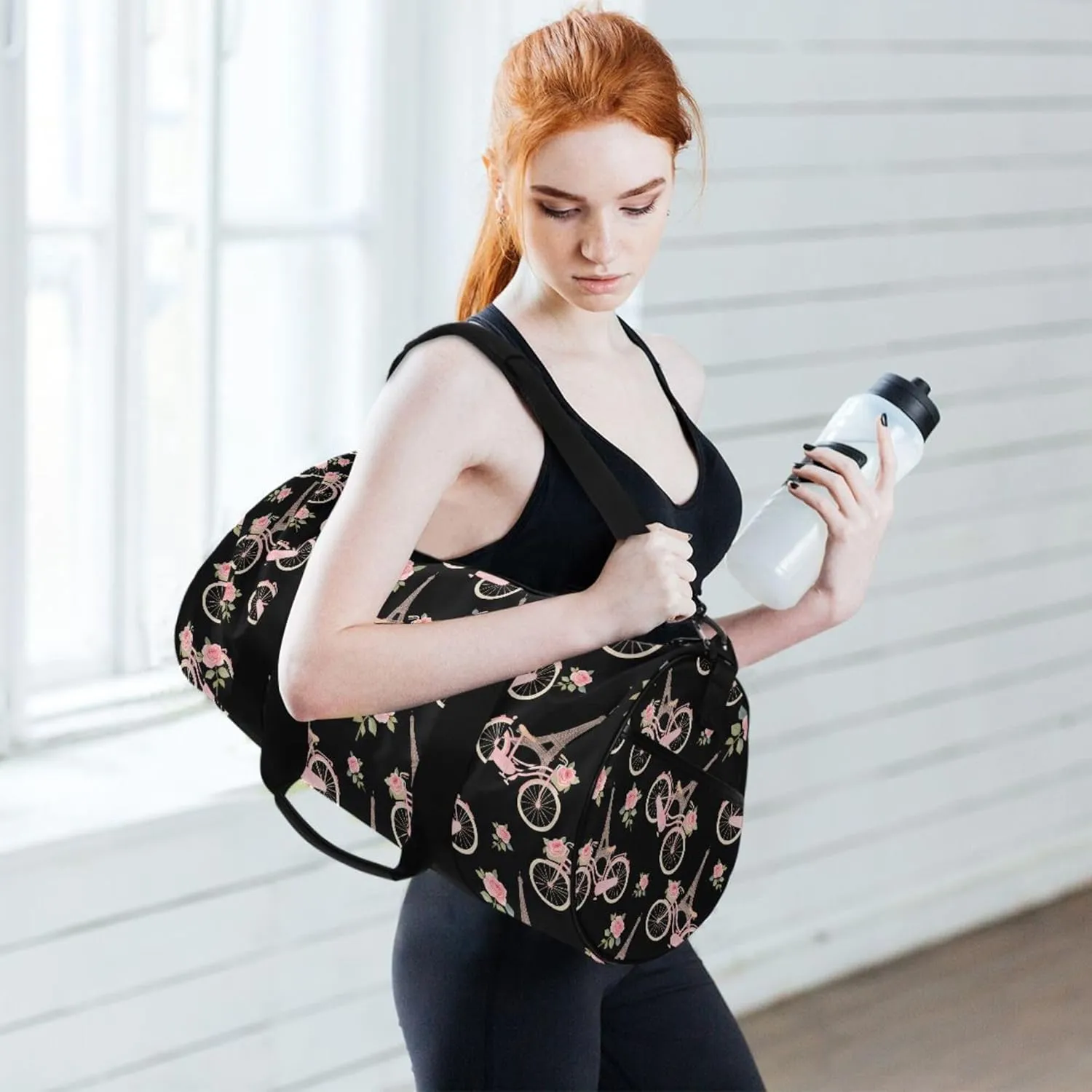 MNSRUU Sports Duffel Bags, Tower Bicycle Rose Athletic Gym Bag Overnight Workout Travel Tote Luggage for Men Women Yoga