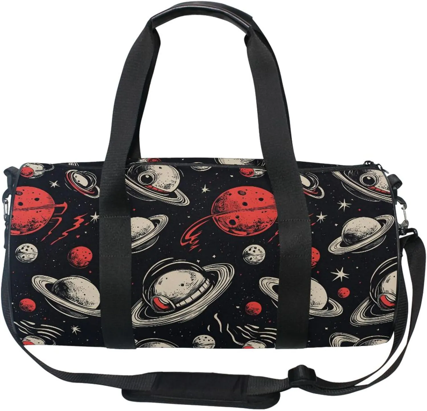 MNSRUU Sports Duffel Bags, White Red Planet Athletic Gym Bag Overnight Workout Travel Tote Luggage for Men Women Yoga