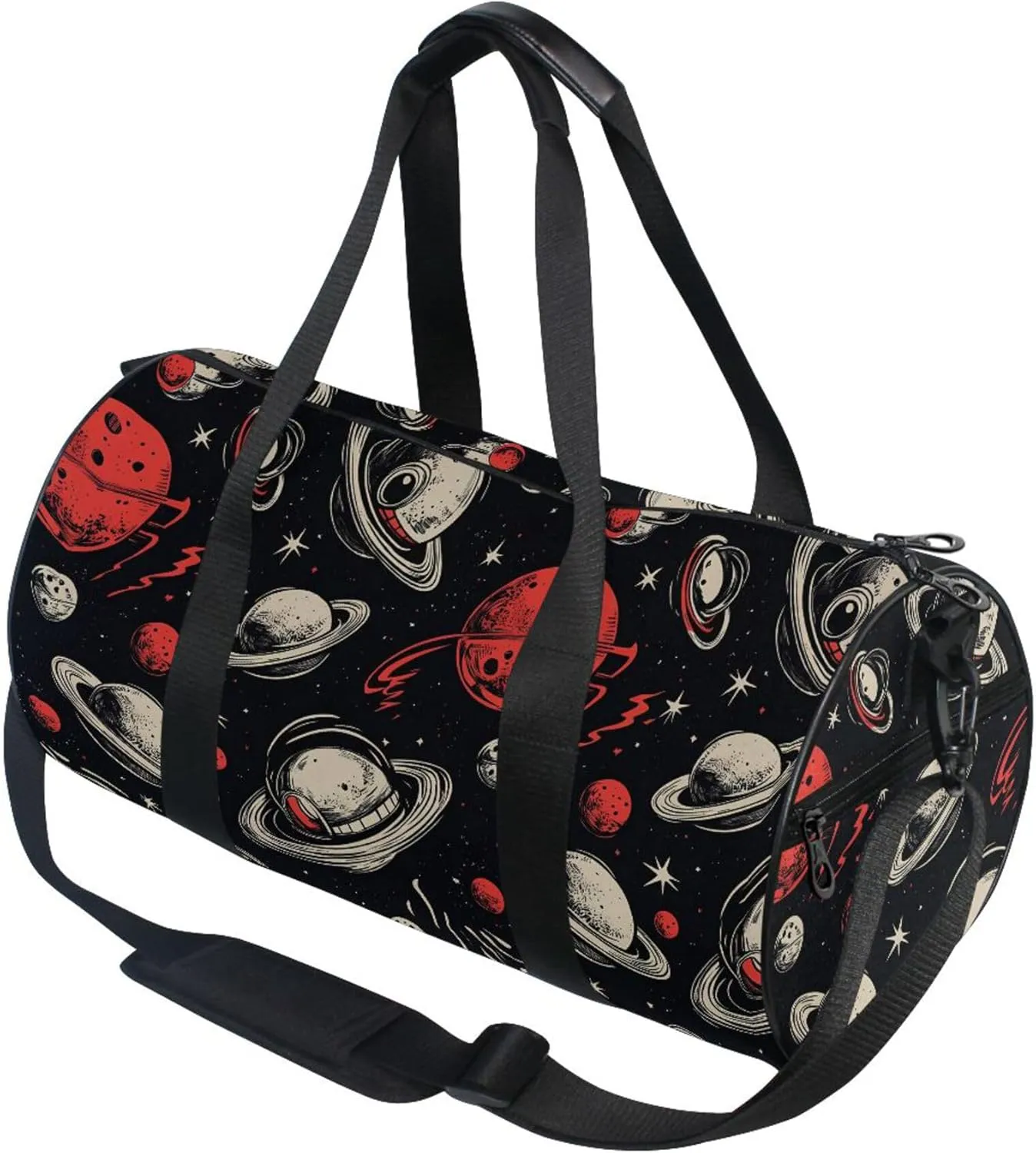 MNSRUU Sports Duffel Bags, White Red Planet Athletic Gym Bag Overnight Workout Travel Tote Luggage for Men Women Yoga