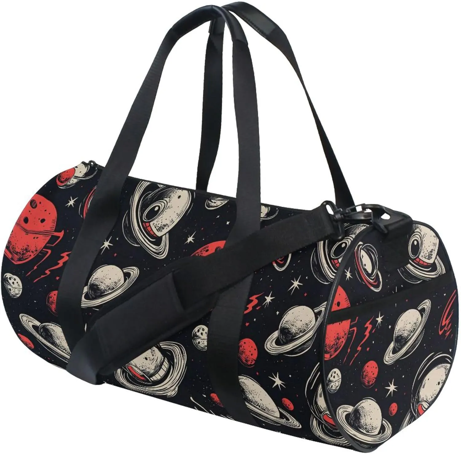MNSRUU Sports Duffel Bags, White Red Planet Athletic Gym Bag Overnight Workout Travel Tote Luggage for Men Women Yoga