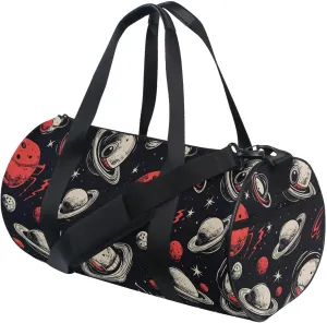 MNSRUU Sports Duffel Bags, White Red Planet Athletic Gym Bag Overnight Workout Travel Tote Luggage for Men Women Yoga