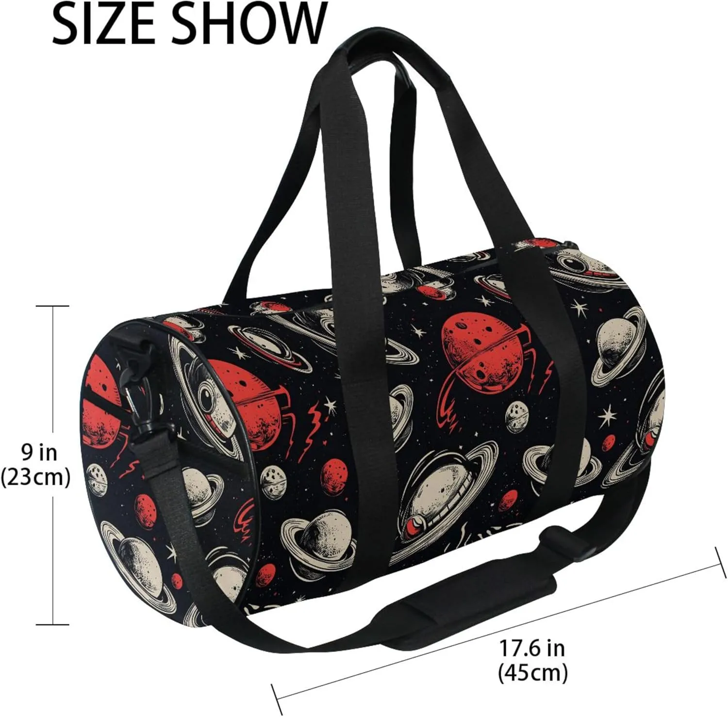 MNSRUU Sports Duffel Bags, White Red Planet Athletic Gym Bag Overnight Workout Travel Tote Luggage for Men Women Yoga