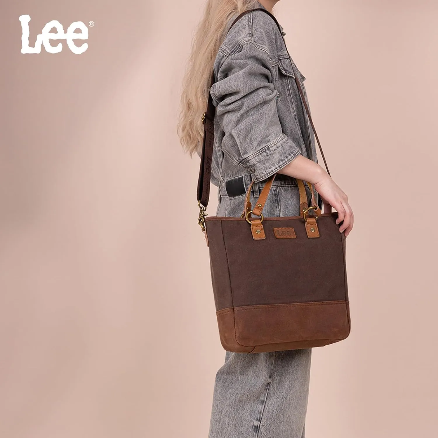 Montana West x Lee Waxed Canvas Tote Bag for Women Top-Handle Handbag Shoulder Bag with Adjustable Detachable Wide Strap