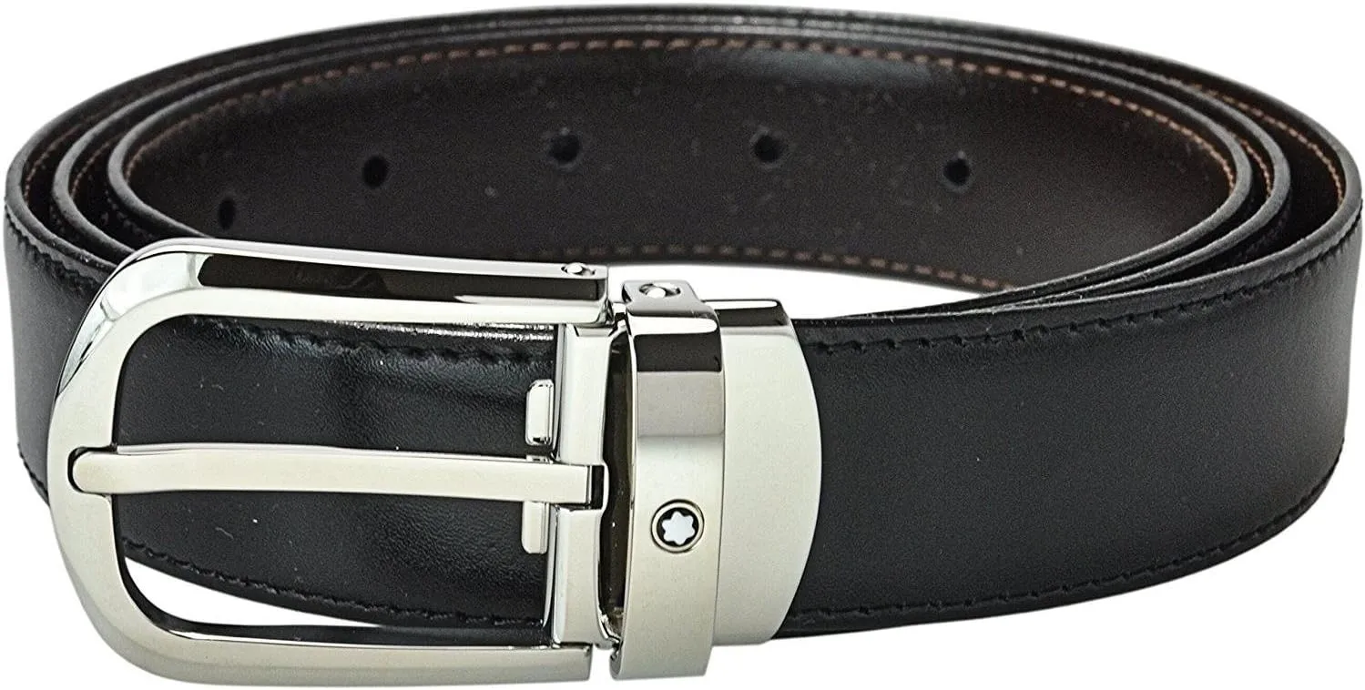 Montblanc Horseshoe Buckle Black/Brown 30 mm Reversible Leather Belt 114412