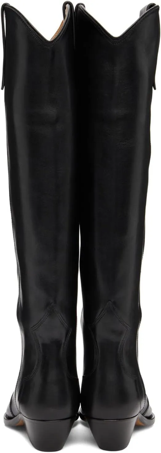 MOOMMO Women Suede Cowboy Knee High Boots Slouch Low Thick Heel Pointed Toe Long Western Boots Wide Calf Pull On Tall Riding Boots Cowgirl Pleated Chunky Heel Dress Boots Casual 4-11 M US