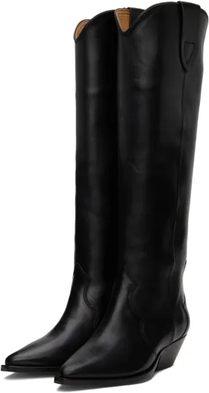 MOOMMO Women Suede Cowboy Knee High Boots Slouch Low Thick Heel Pointed Toe Long Western Boots Wide Calf Pull On Tall Riding Boots Cowgirl Pleated Chunky Heel Dress Boots Casual 4-11 M US