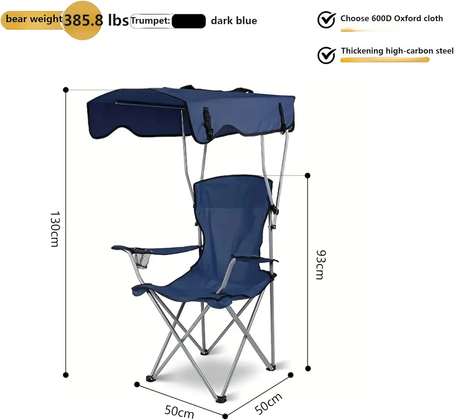 Moon Chair - Lightweight Foldable Camping Beach Chair | Outdoor Fishing & Hiking Chair with Curved Reclining Backrest | 330lbs Capacity, Durable for Long Sitting (Navy Blue)