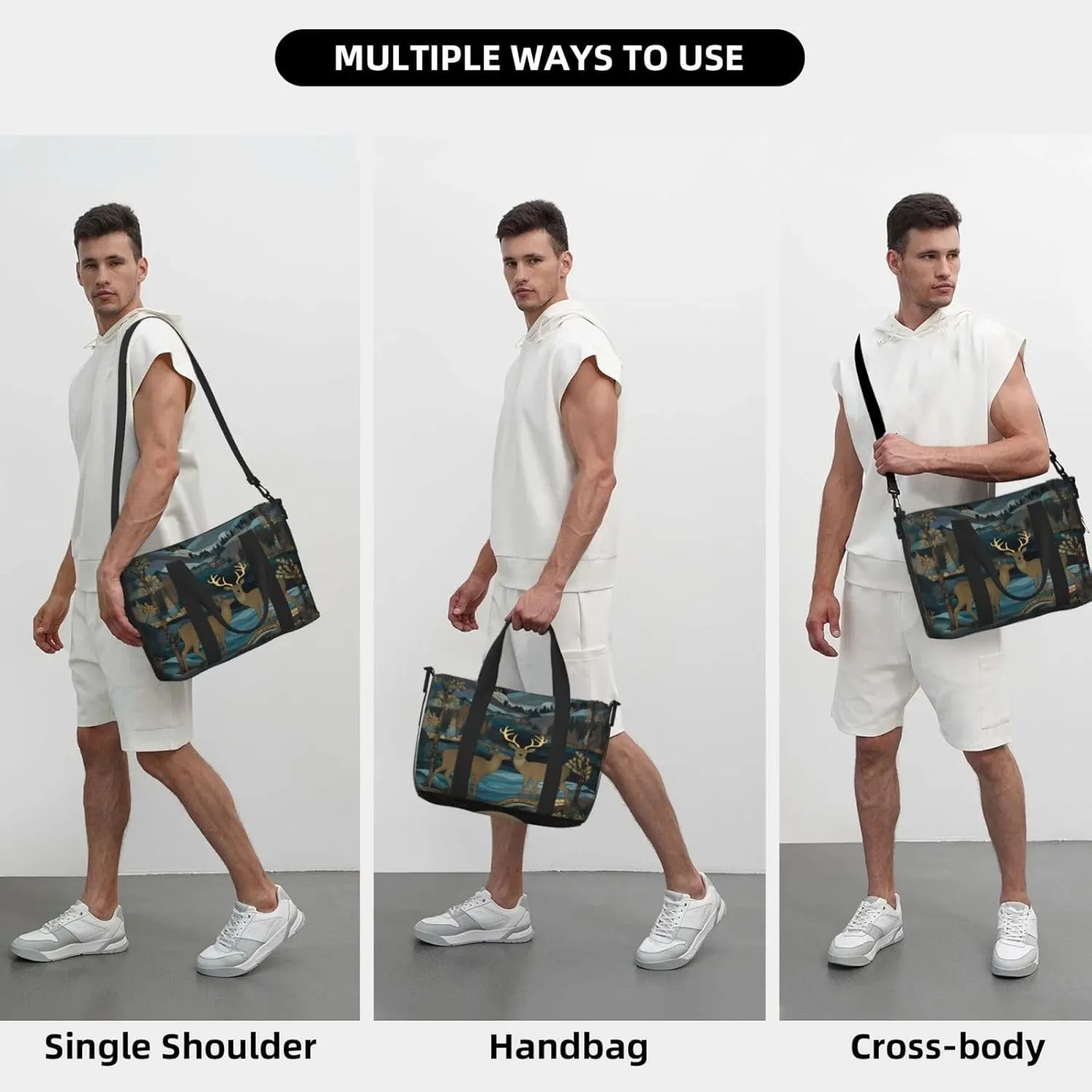 Moon Mountain Deer Tree Travel Duffel Bags for Women Men, Sports Training Gym Bag Dance Bag with Adjustable Shoulder Strap Night Landscape Weekender Overnight Bag