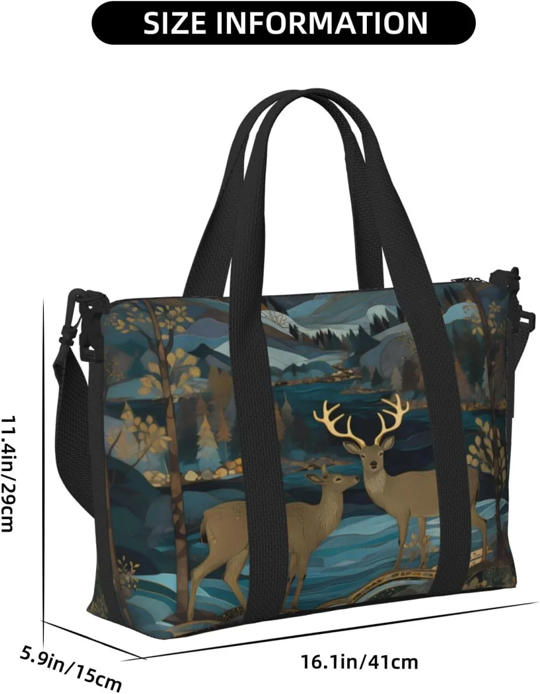 Moon Mountain Deer Tree Travel Duffel Bags for Women Men, Sports Training Gym Bag Dance Bag with Adjustable Shoulder Strap Night Landscape Weekender Overnight Bag
