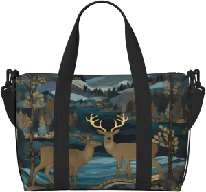 Moon Mountain Deer Tree Travel Duffel Bags for Women Men, Sports Training Gym Bag Dance Bag with Adjustable Shoulder Strap Night Landscape Weekender Overnight Bag