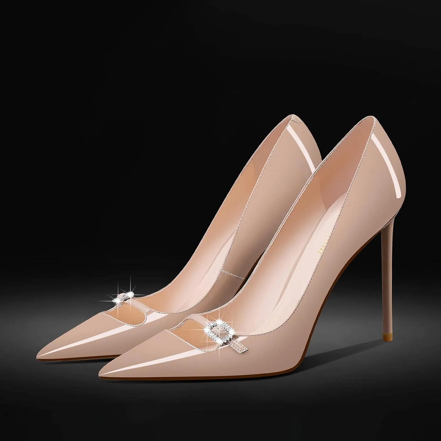 MSONLYDN Patent Heels Casual Women Leather Heels and Pumps Stiletto High Heels Pumps Comfortable Sexy for Wedding Shoes 4 inch