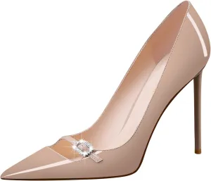 MSONLYDN Patent Heels Casual Women Leather Heels and Pumps Stiletto High Heels Pumps Comfortable Sexy for Wedding Shoes 4 inch