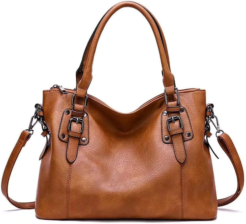 Mudono Tote Bag for Women Top Handle Handbag Large Capacity Shoulder Bag PU Leather Crossbody Bag Retro Satchel Purse