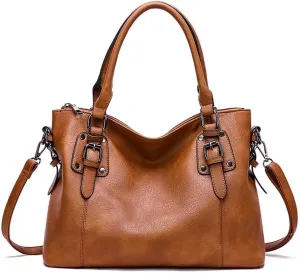 Mudono Tote Bag for Women Top Handle Handbag Large Capacity Shoulder Bag PU Leather Crossbody Bag Retro Satchel Purse